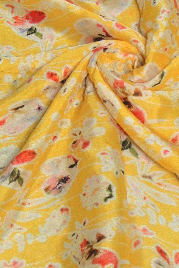 Yellow Printed Pure Viscose Chiffon Chinnon Fabric