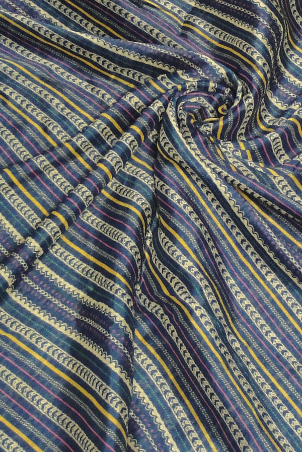Navy Blue Printed Pure Viscose Chiffon Chinnon Fabric