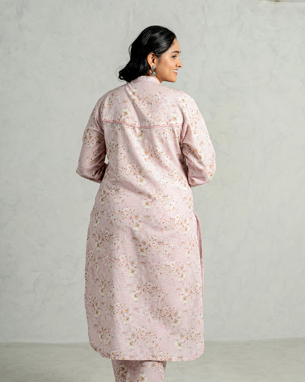 Baby Pink Pure Cotton Linen Kurta Set
