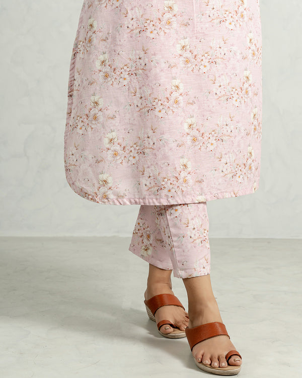 Baby Pink Pure Cotton Linen Kurta Set