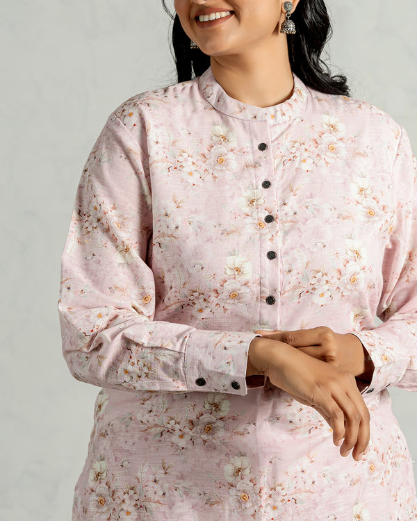 Baby Pink Pure Cotton Linen Kurta Set