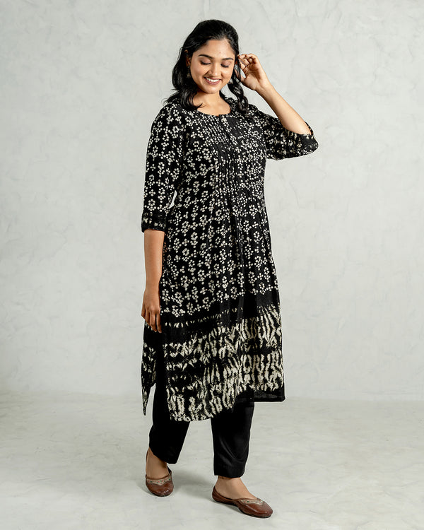 Black Natural Dyed Viscose Linen Kurta Set