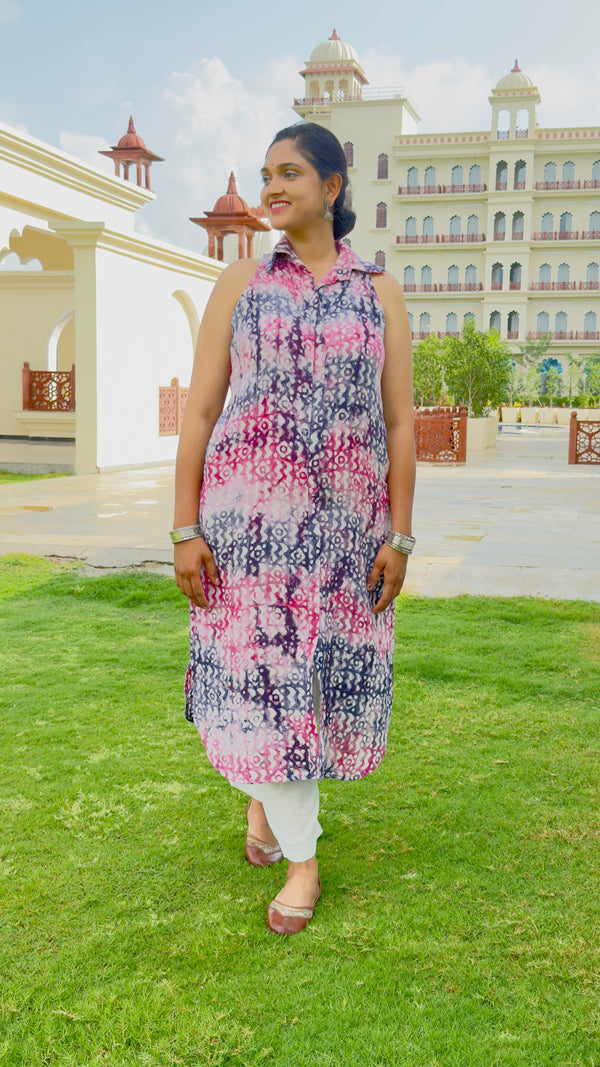 Lilac Batik Printed Organic Cotton Kurta