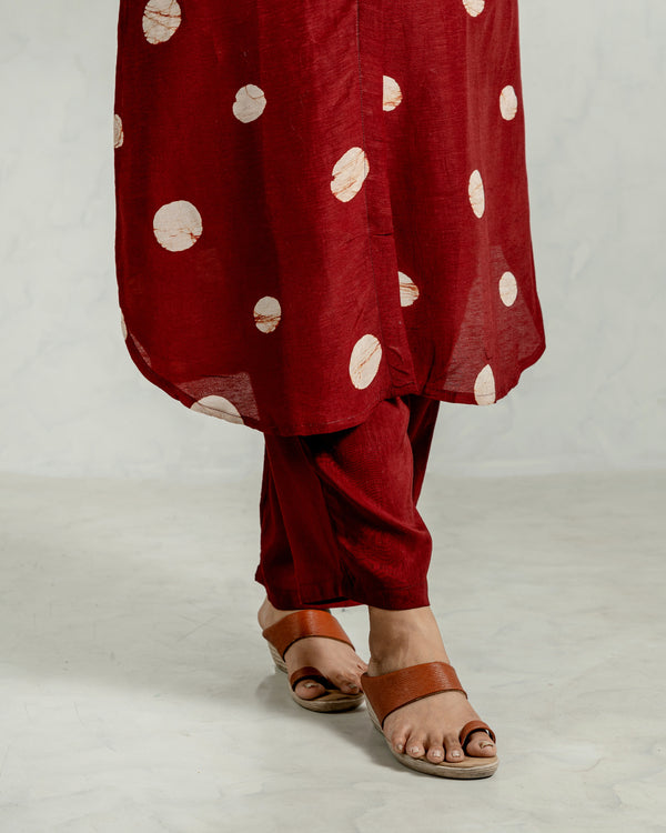 Red Polka Printed Linen Kurta Pant Set