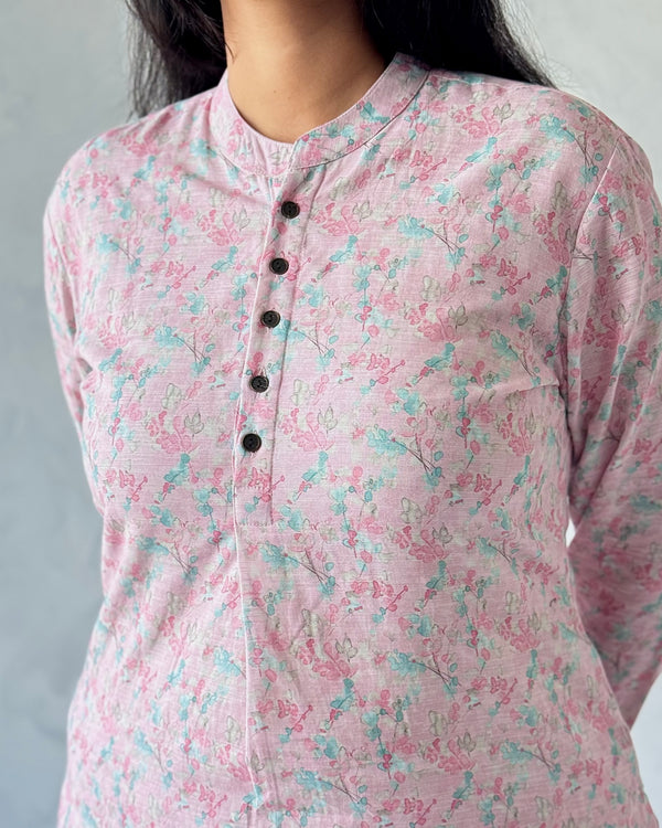 Baby Pink Pure Cotton Linen Kurta Set