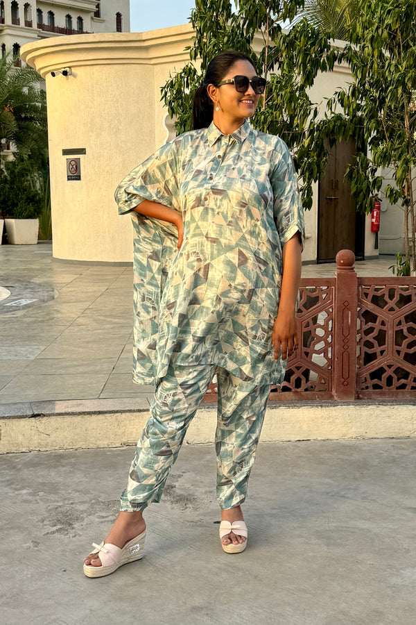 Mint Gray Pure Viscose Silk Printed Co-Ord Set