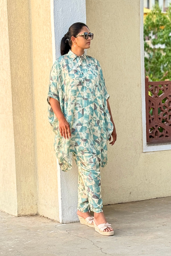 Mint Gray Pure Viscose Silk Printed Co-Ord Set