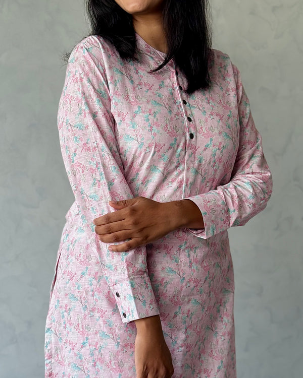 Baby Pink Pure Cotton Linen Kurta Set