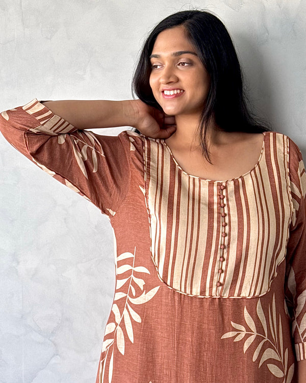 Brown Linen Kurta Pant Set