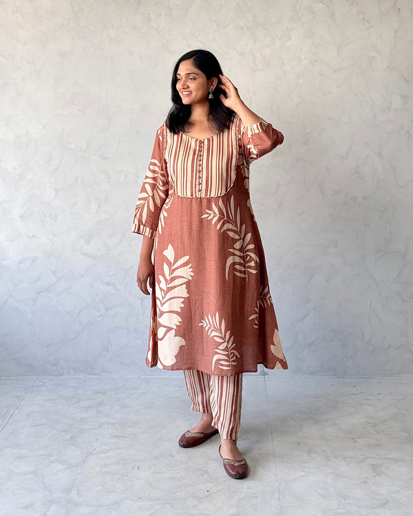 Brown Linen Kurta Pant Set