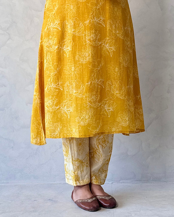 Yellow Linen Kurta Pant Set