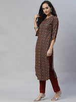 Hand Embroidered Digital Printed Straight Linen Kurta