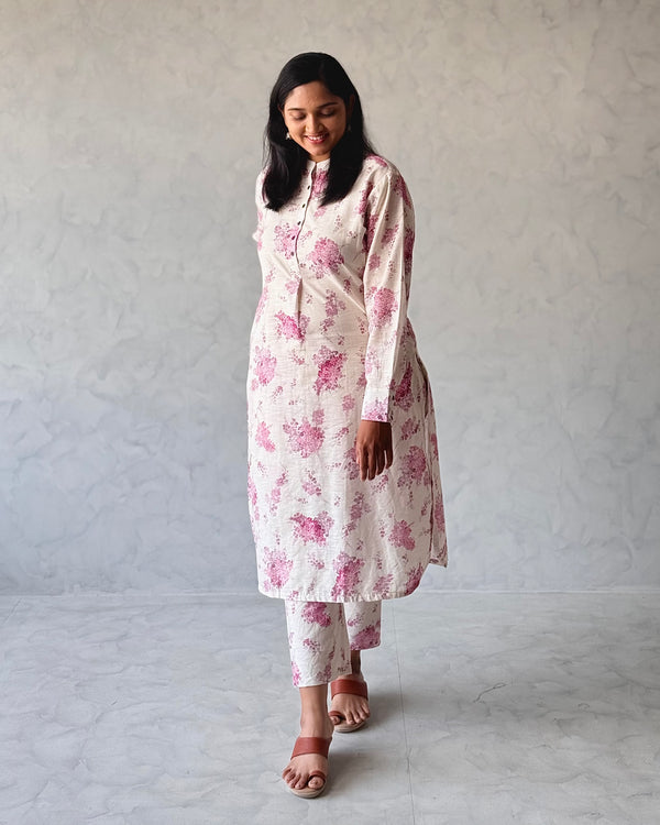 White Pure Cotton Linen Kurta Set
