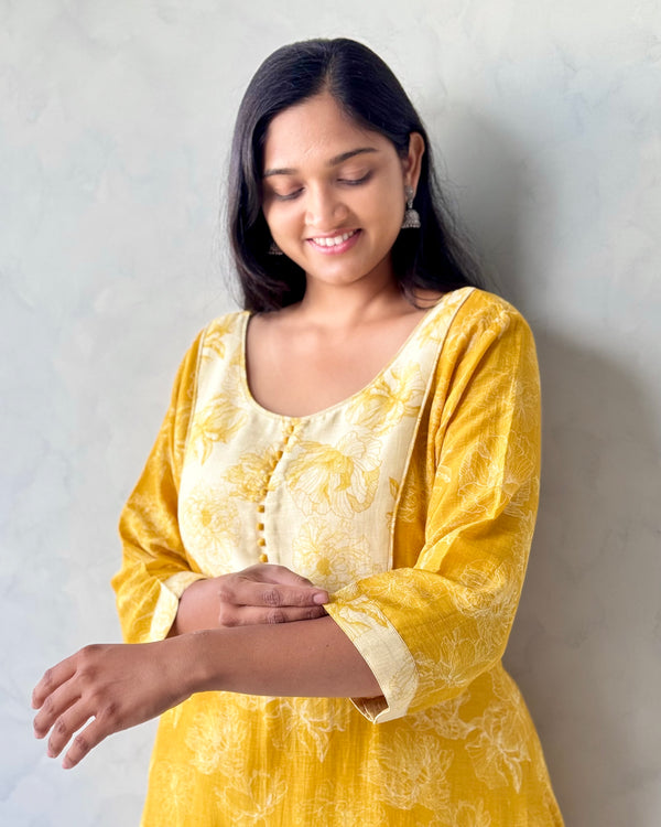 Yellow Linen Kurta Pant Set