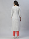 Floral Embroidered White Straight Cotton Kurta