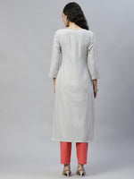 Floral Embroidered White Straight Cotton Kurta