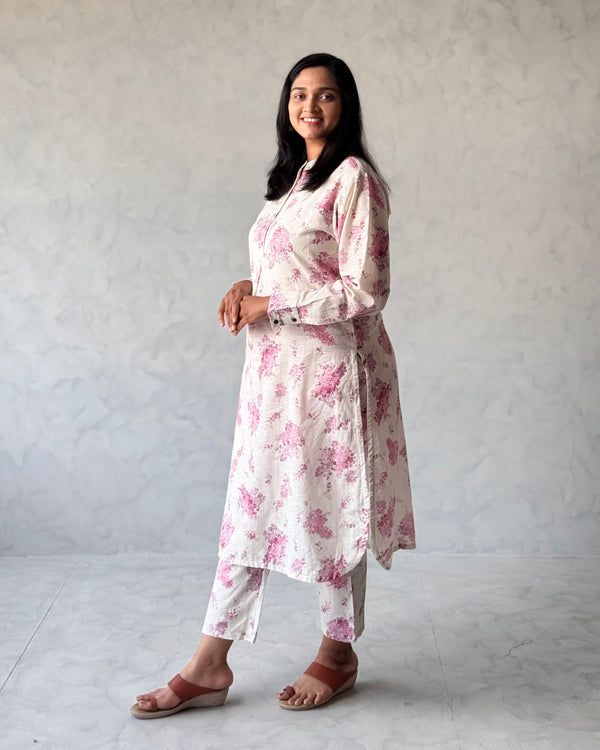 White Pure Cotton Linen Kurta Set