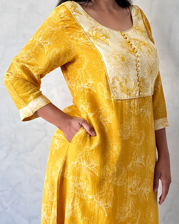 Yellow Linen Kurta Pant Set