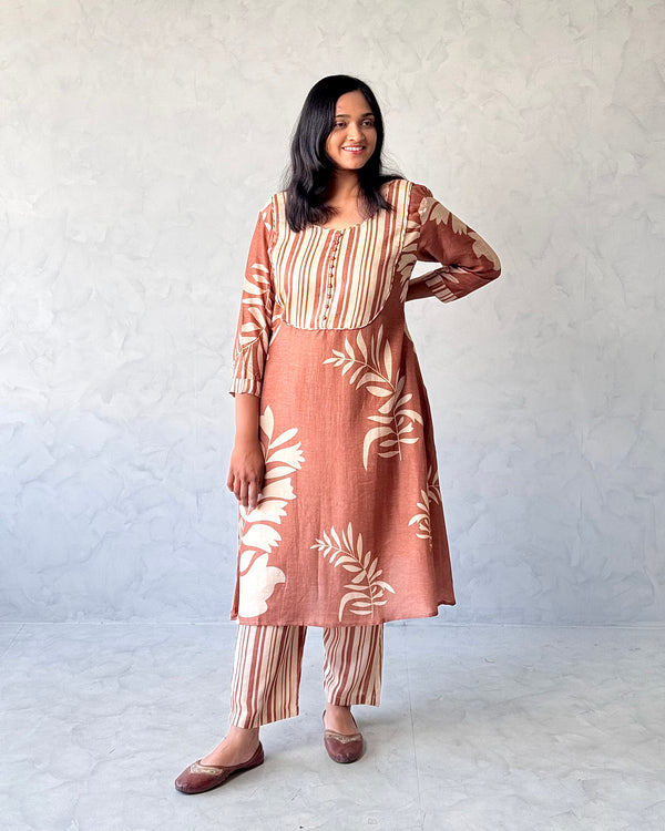 Brown Linen Kurta Pant Set