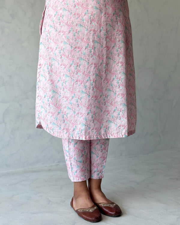 Baby Pink Pure Cotton Linen Kurta Set