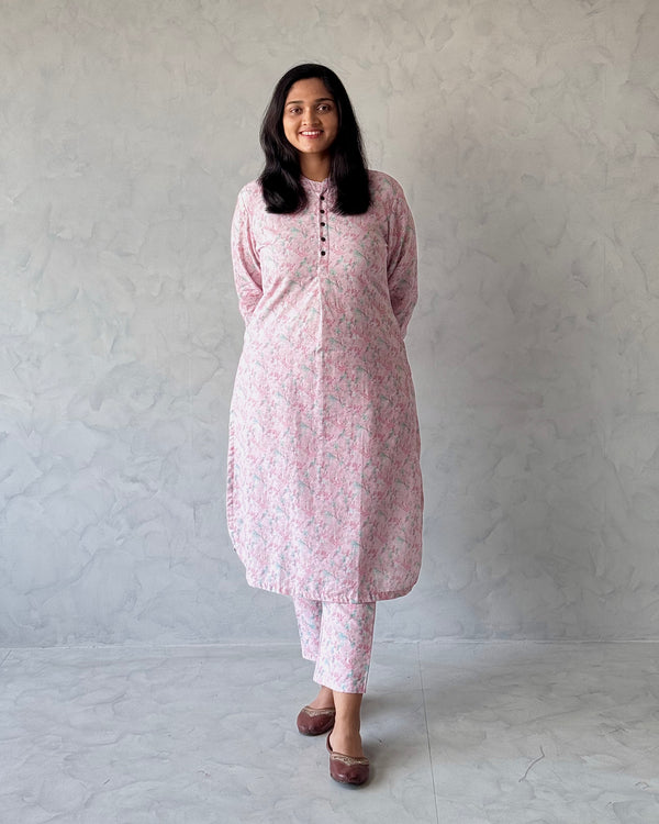 Baby Pink Pure Cotton Linen Kurta Set