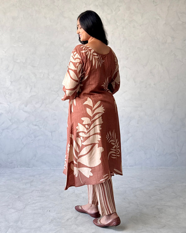 Brown Linen Kurta Pant Set