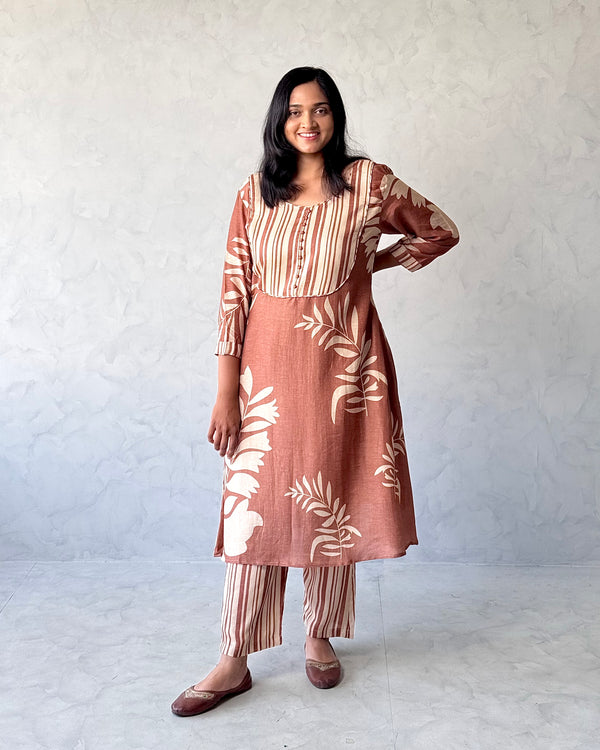 Brown Linen Kurta Pant Set