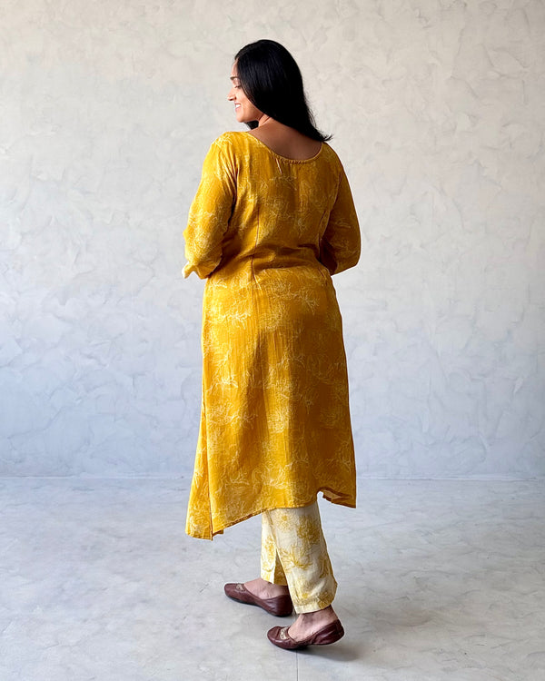 Yellow Linen Kurta Pant Set