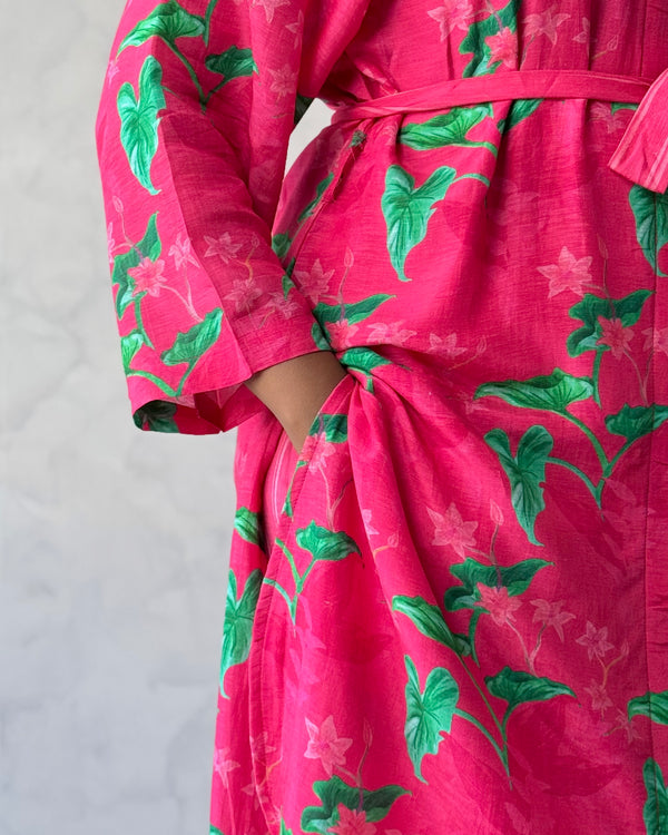 Pink Floral Linen Kurta Pant Set (Co-Ord Set)
