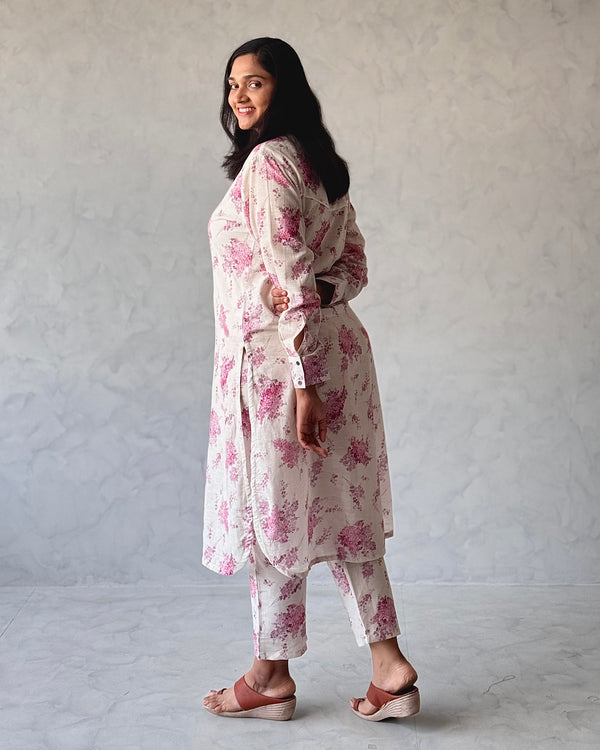 White Pure Cotton Linen Kurta Set