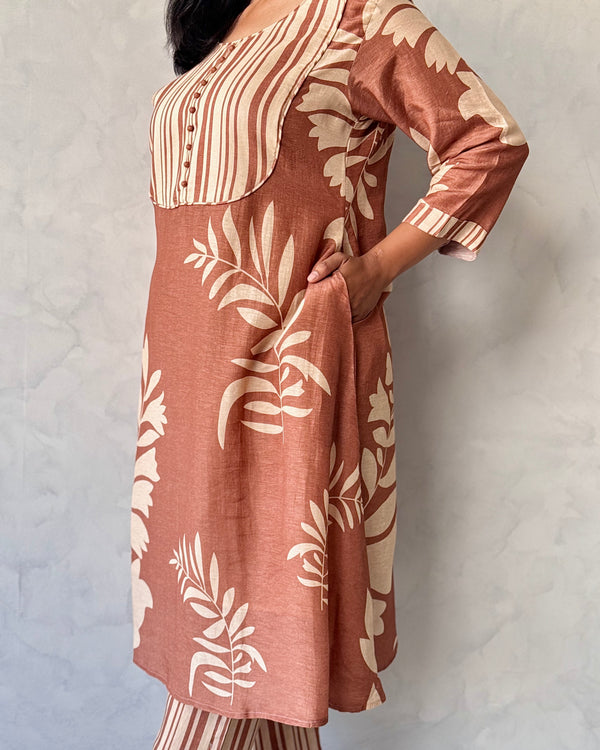 Brown Linen Kurta Pant Set