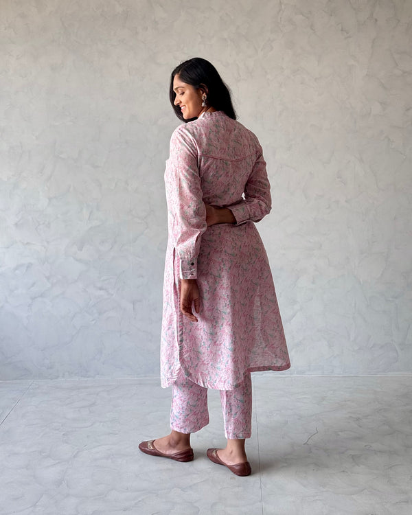 Baby Pink Pure Cotton Linen Kurta Set