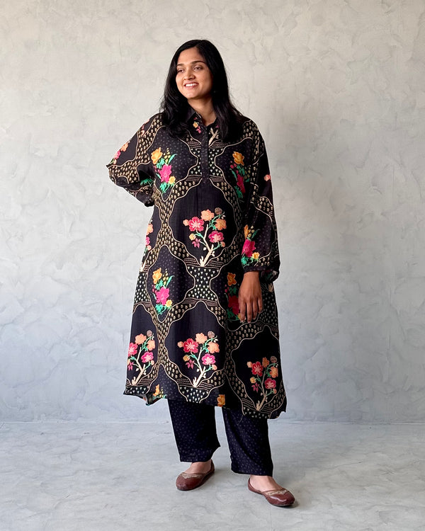 Black Linen Kurta Pant set