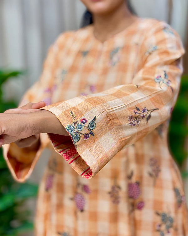 Orange Floral Cotton Kurta Set