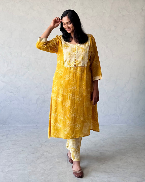 Yellow Linen Kurta Pant Set
