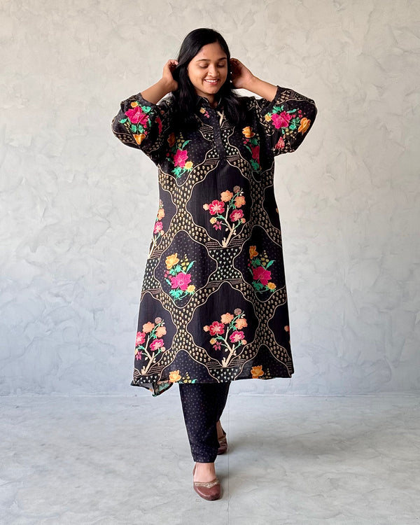 Black Linen Kurta Pant set