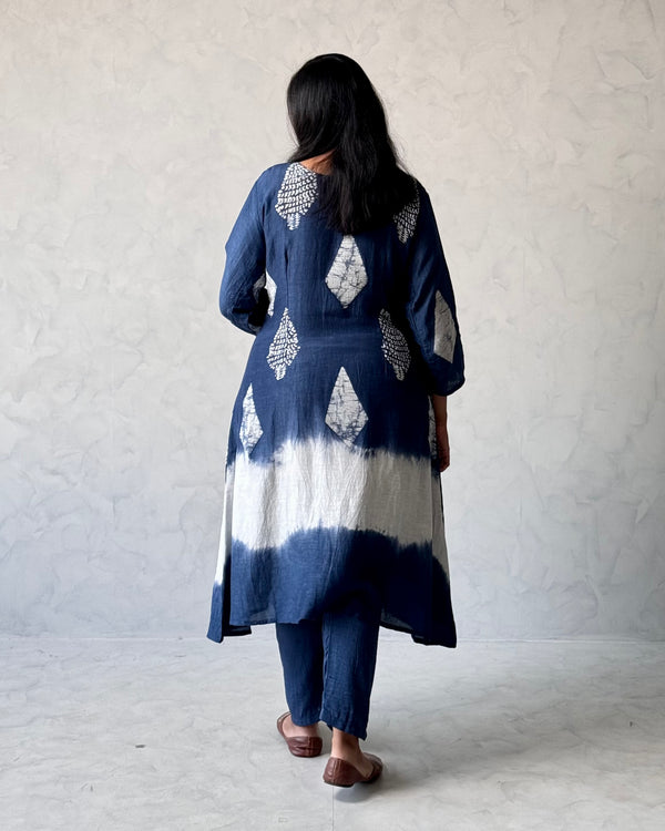Indigo Block Printed Linen Kurta Pant Set
