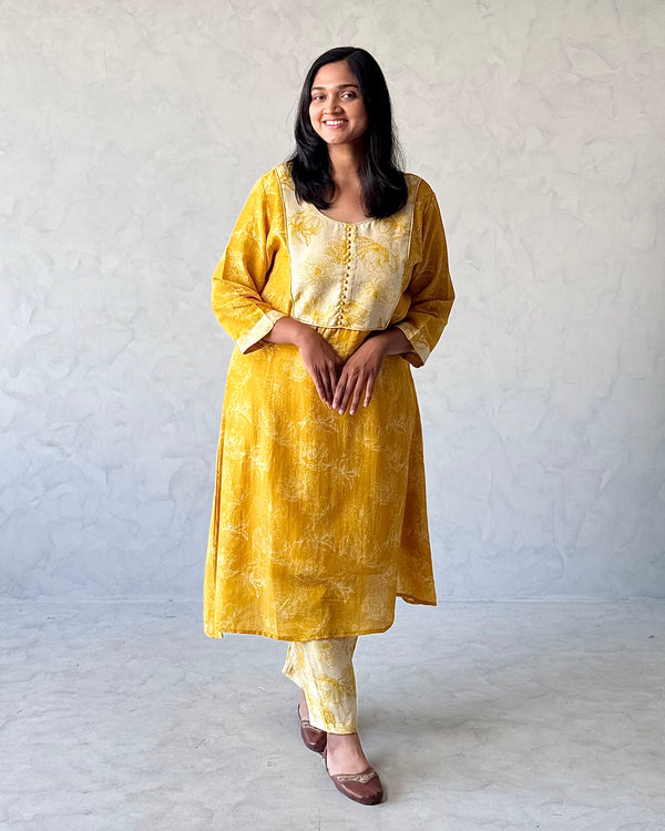 Yellow Linen Kurta Pant Set