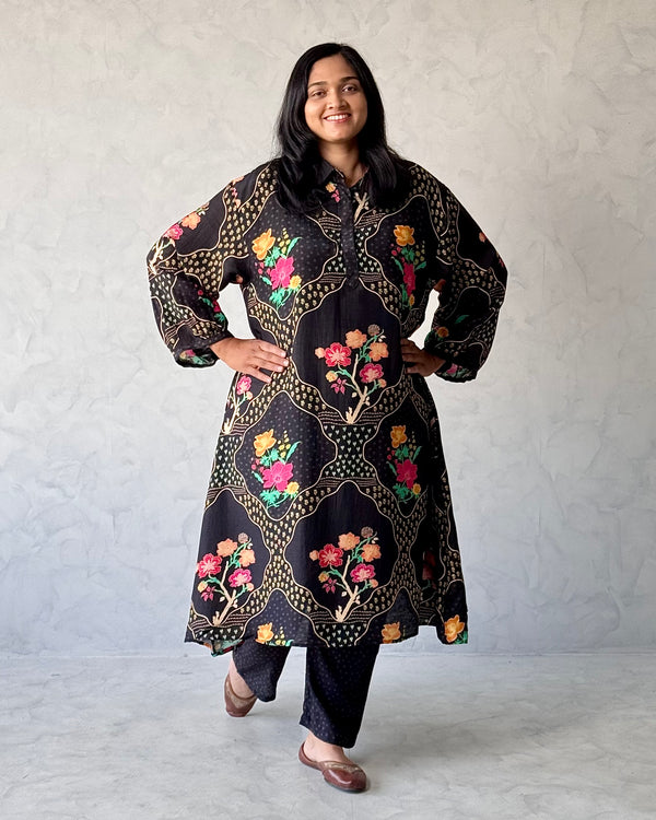 Black Linen Kurta Pant set