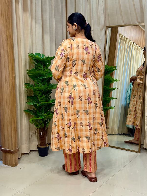 Orange Floral Cotton Kurta Set