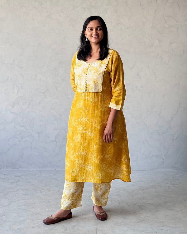 Yellow Linen Kurta Pant Set