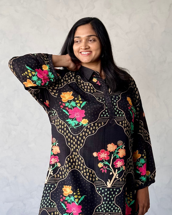 Black Linen Kurta Pant set