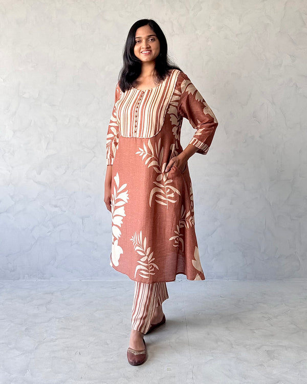 Brown Linen Kurta Pant Set