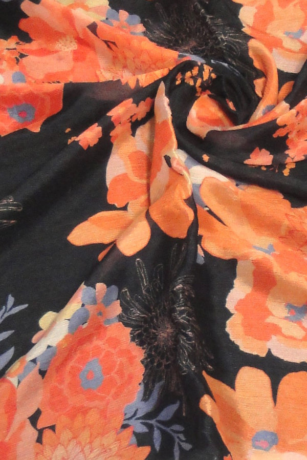 Black Floral Pure Viscose Chiffon Chinnon Fabric
