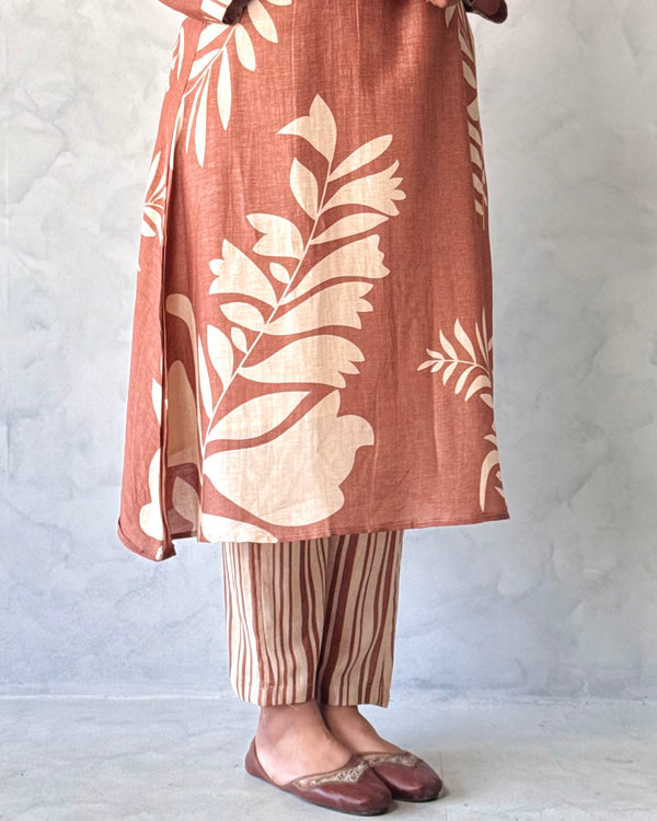 Brown Linen Kurta Pant Set