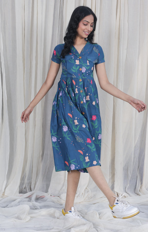 Blue Organic Cotton Comfy Dress
