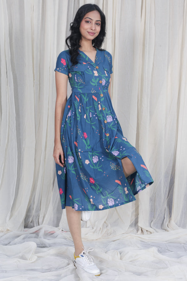 Blue Organic Cotton Comfy Dress