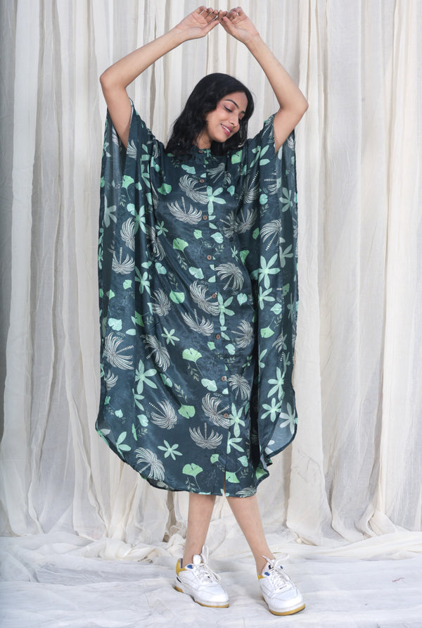 Safar Floral Silk Kaftan - Green