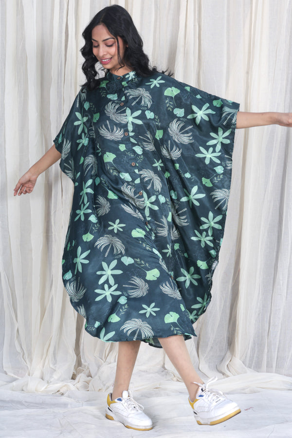 Safar Floral Silk Kaftan - Green