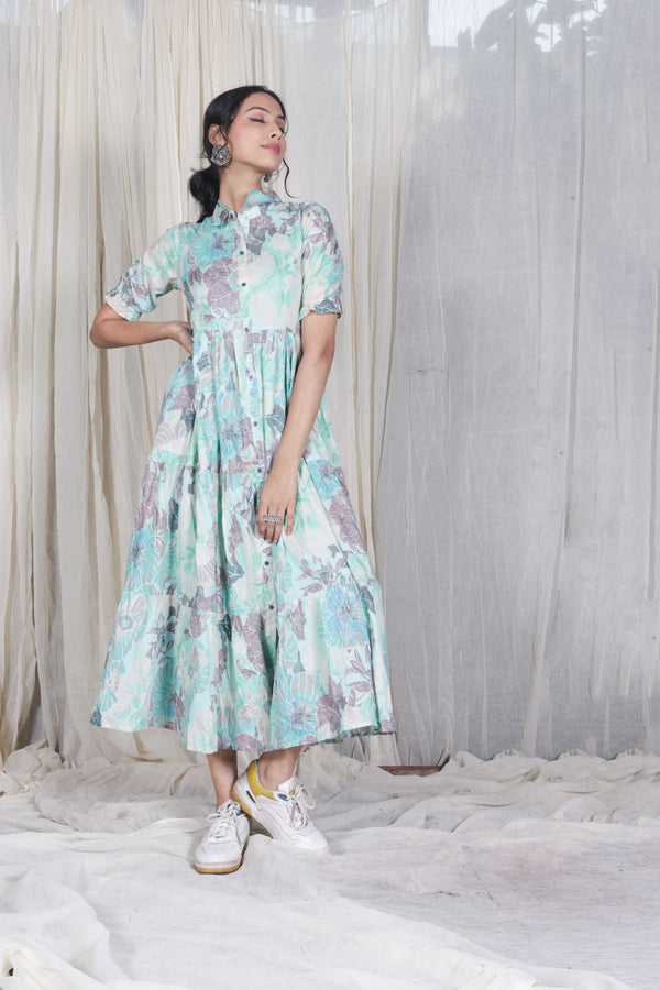 Blue Marble Cotton Mull Dress